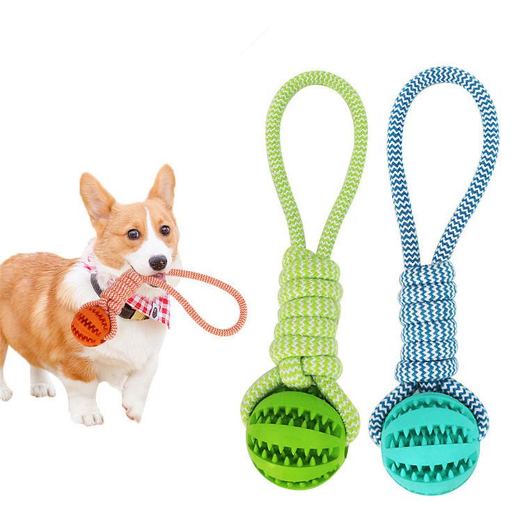 Durable Rubber Ball Chew Toy with Cotton Rope – Perfect for Interactive Play and Dental Health