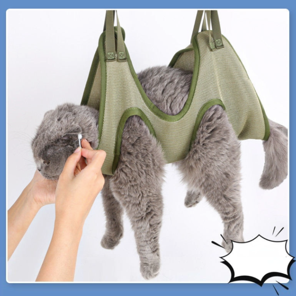 Stress-Free Grooming – Cat Grooming Restraint Bag with Convenient Hammock Attachment