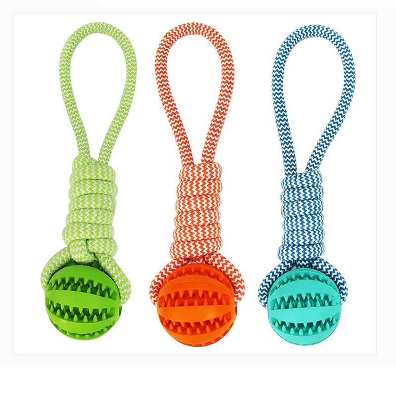 Durable Rubber Ball Chew Toy with Cotton Rope – Perfect for Interactive Play and Dental Health